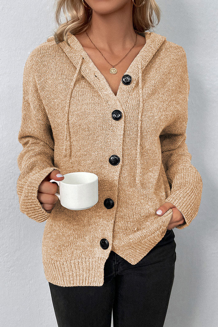 Drune Kapuzen einreihiger Kordelzug Strickcardigan