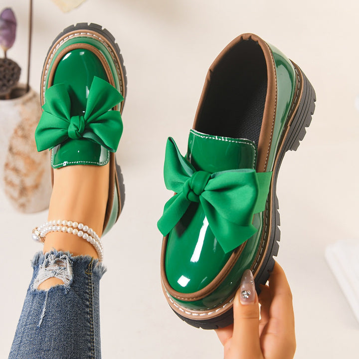 Damen nan Lack-Loafer mit großer Zierschleife und profilierter Gummisohle Drune