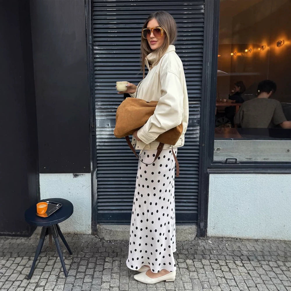 Damen Oversize Kunstlederjacke mit hohem Stehkragen und Tunnelzug Drune