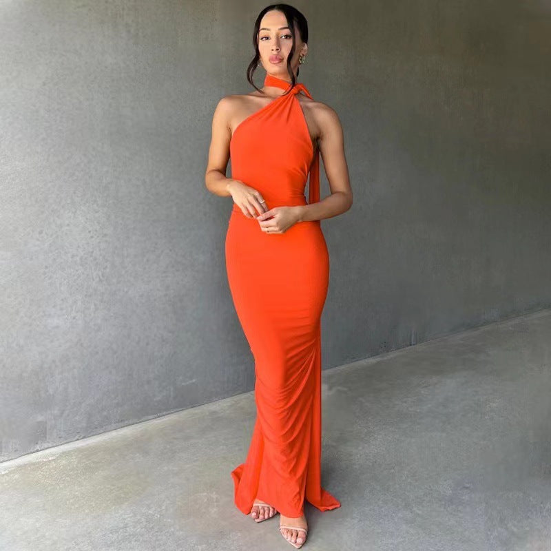 Damen Abendkleid im asymmetrischen Schnitt mit elegantem Schlitz und fließendem Stoff Drune