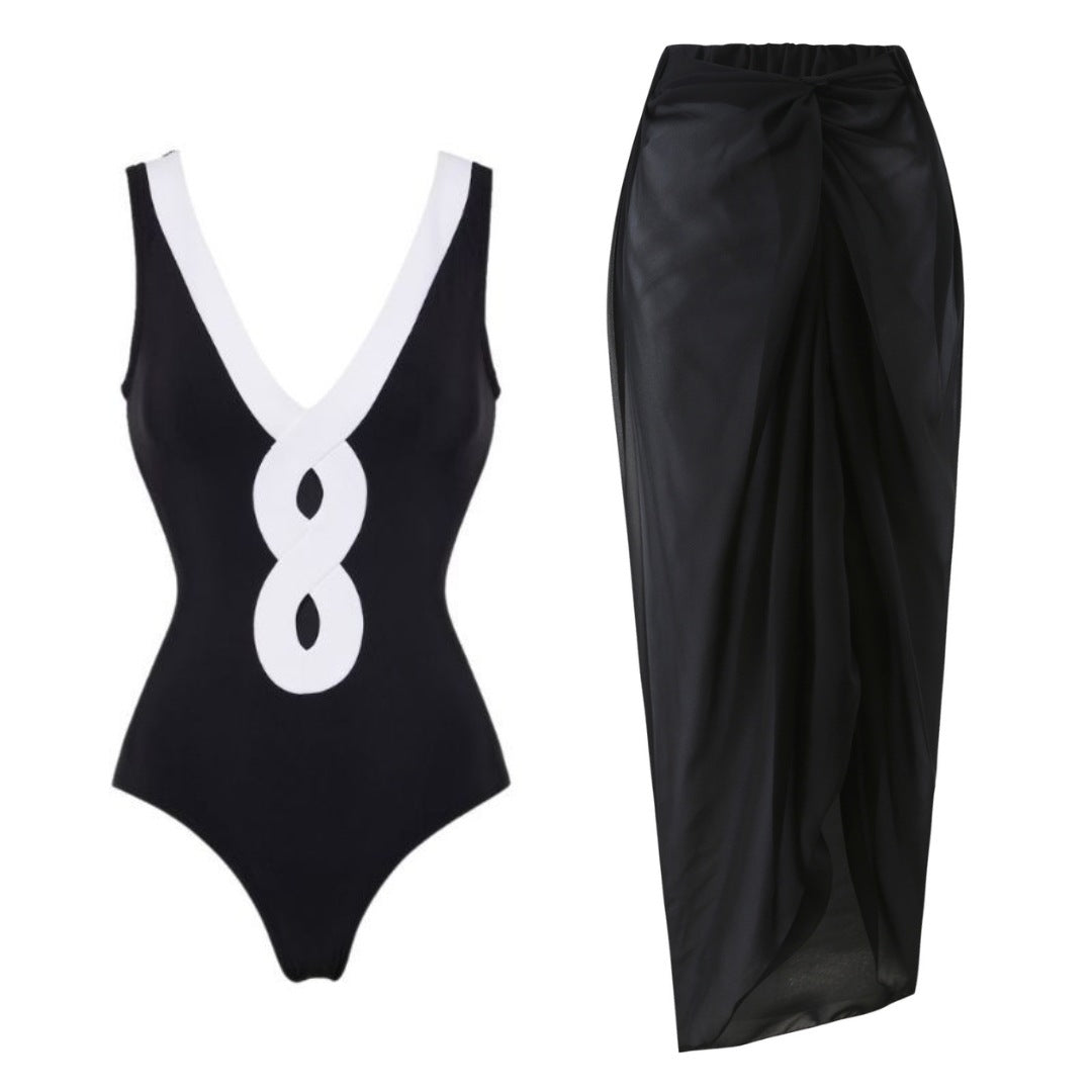 Damen Bandeau-Badeanzug mit elegantem Wickelrock Drune