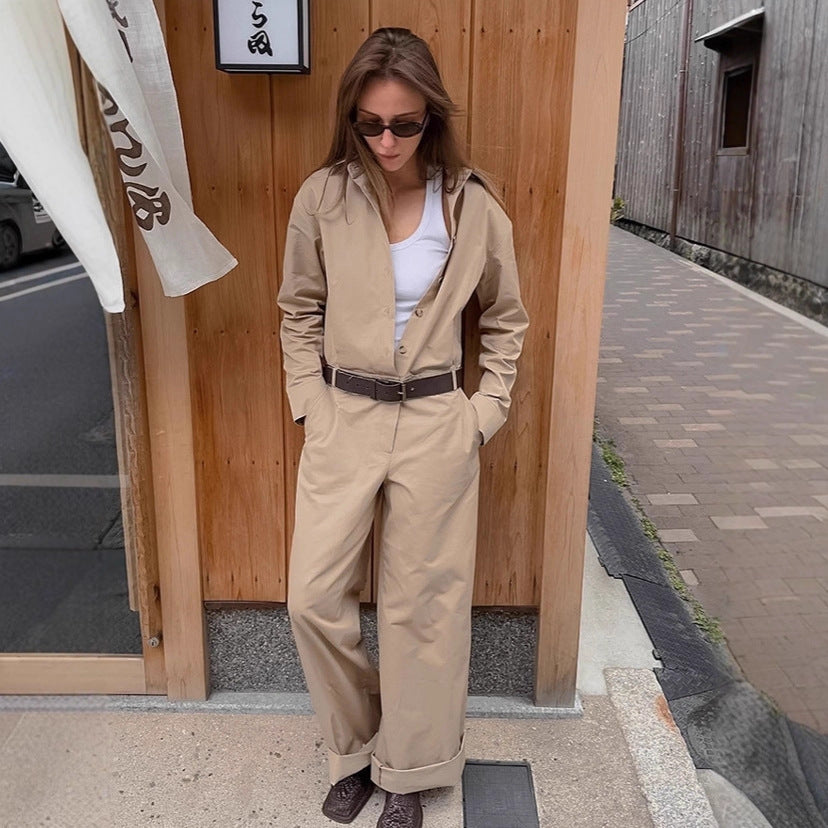Damen Eleganter Utility-Jumpsuit mit tailliertem Schnitt und praktischen Taschen Drune