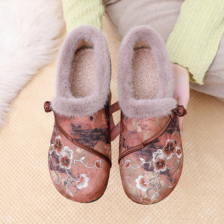 Damen Warme Hausschuhe mit floralem Design und kuscheligem Innenfutter Drune