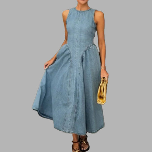 Damen Jeans-Maxikleid mit modernem Schnitt und A-Linie Drune