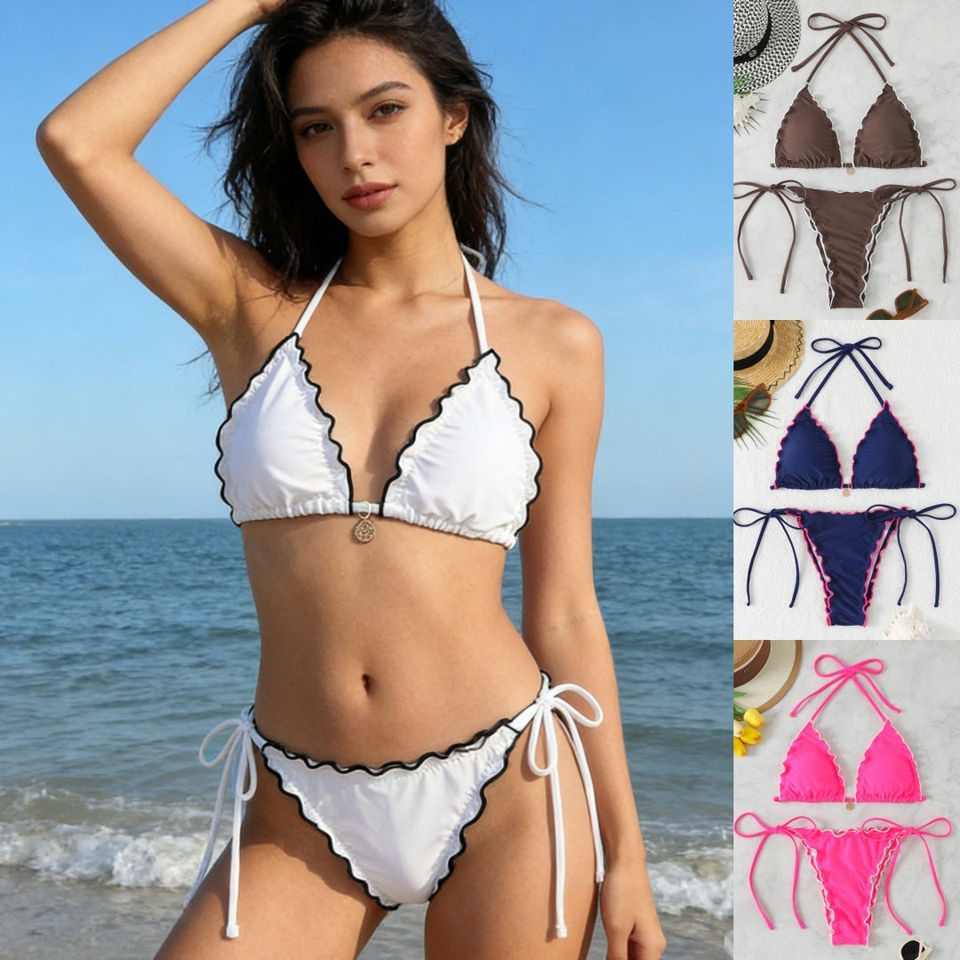 Damen Triangel-Bikini-Set mit verspieltem Rüschendetail Drune