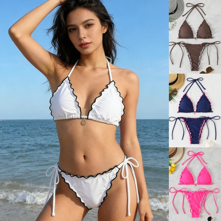 Damen Triangel-Bikini-Set mit verspieltem Rüschendetail Drune