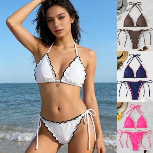 Damen Triangel-Bikini-Set mit verspieltem Rüschendetail Drune