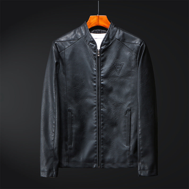 Herren Schlanker Kunstleder-Zipblouson mit minimalistischem Stehkragen und Doppelnahtdetails Drune