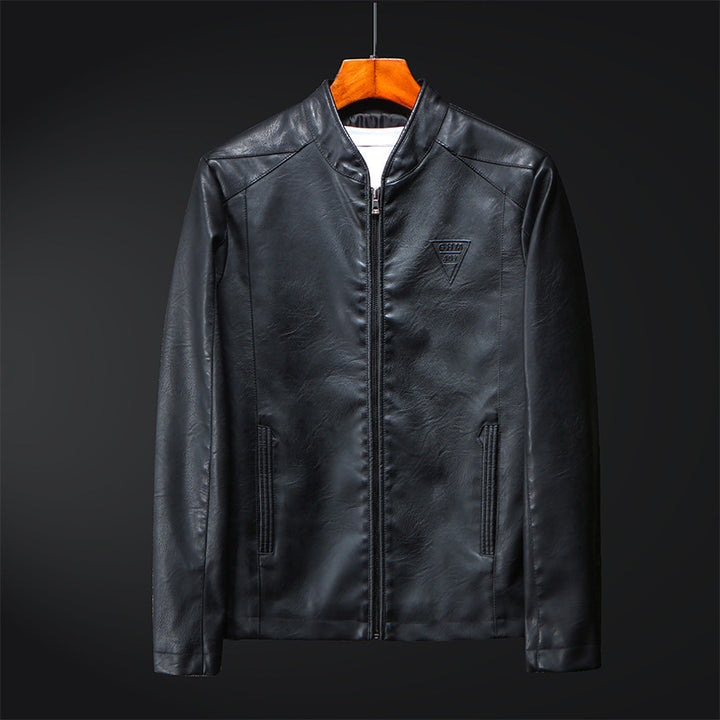 Herren Schlanker Kunstleder-Zipblouson mit minimalistischem Stehkragen und Doppelnahtdetails Drune