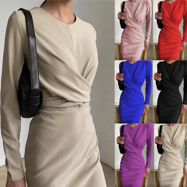 Damen figurbetontes Wickelkleid mit langen Ärmeln und elegantem Schnitt Drune