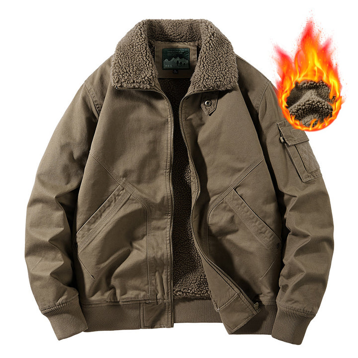 Herren nan schwerer Canvas-Bomber mit wärmendem Sherpa-Innenfutter, ergonomischen Nähten und verdeckter Reißverschlussleiste Drune