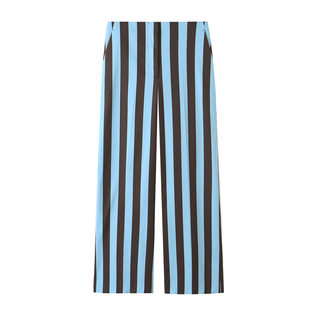 Damen Weite High‑Waist Palazzohose mit vertikaler Streifenoptik und geradem Bein Drune