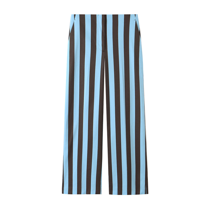 Damen Weite High‑Waist Palazzohose mit vertikaler Streifenoptik und geradem Bein Drune