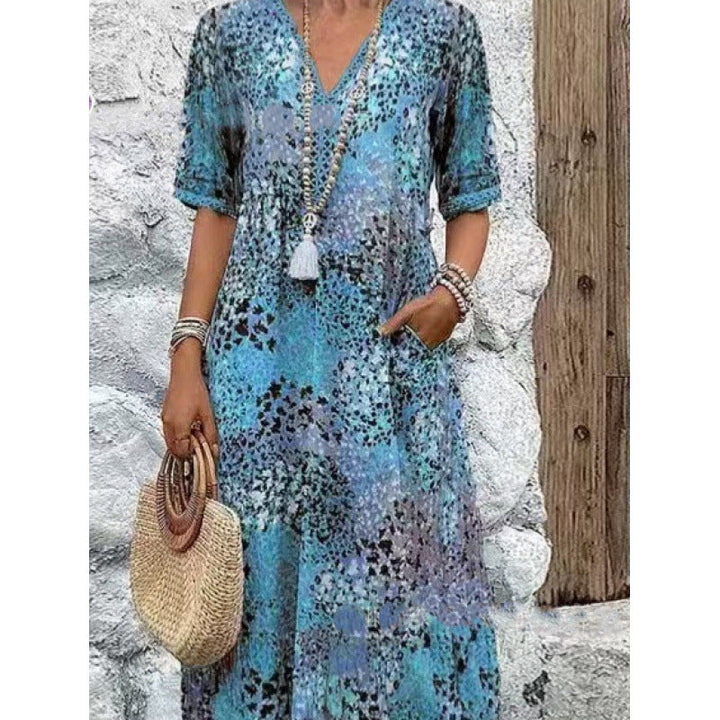 Damen Strandkleid im lässigen Stil mit Taschen und V-Ausschnitt Drune
