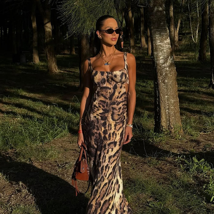 Damen Maxikleid mit tierischem Motiv und elegantem Schnitt Drune