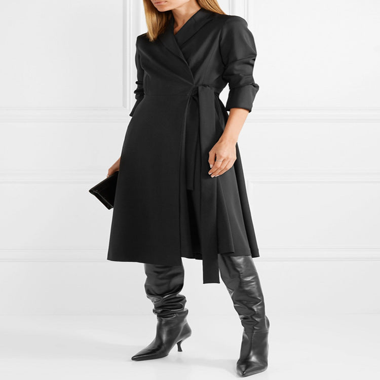 Damen Wickel‑Midikleid‑Mantel im Tailoring mit Schalkragen und Bindegürtel Drune
