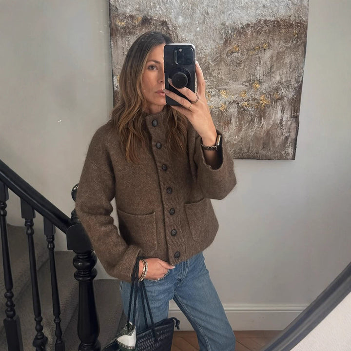 Damen Kurzjacke aus flauschigem Mohair‑Mix mit Knopfleiste & aufgesetzten Taschen Drune