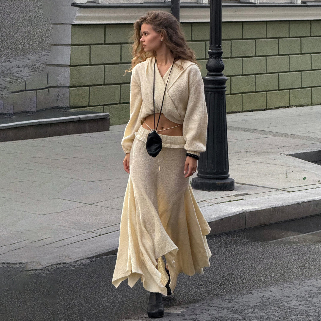 Damen Strickkleid mit lässigem Oberteil und voluminösem Rock Drune