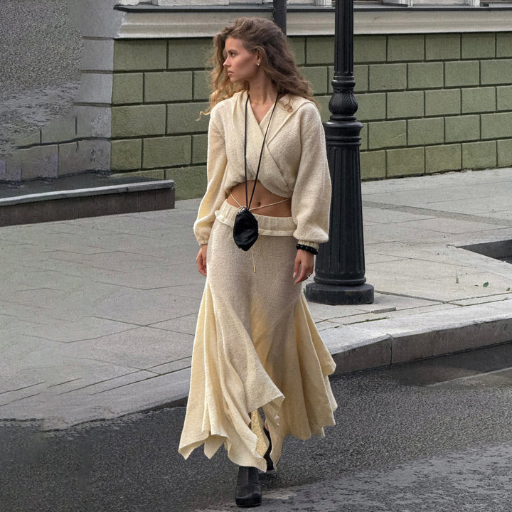 Damen Strickkleid mit lässigem Oberteil und voluminösem Rock Drune