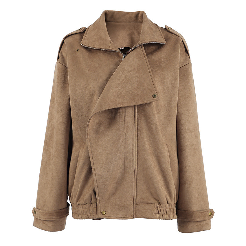 Damen Modische Suede-Bomberjacke mit praktischen Taschen und Reißverschluss Drune