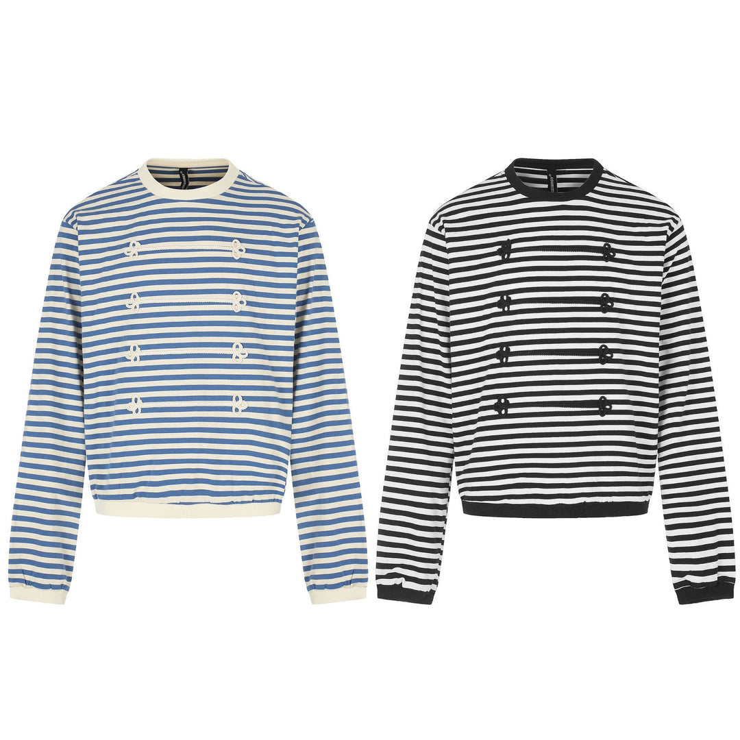 Damen maritimes Streifen-Sweatshirt mit Zierkordeln Drune