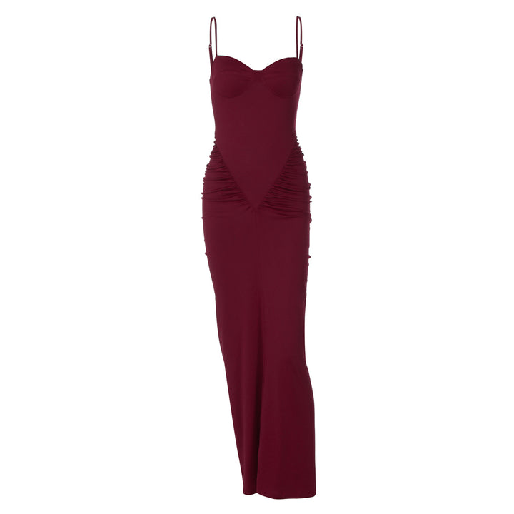 Damen Maxikleid mit Raffungen Drune