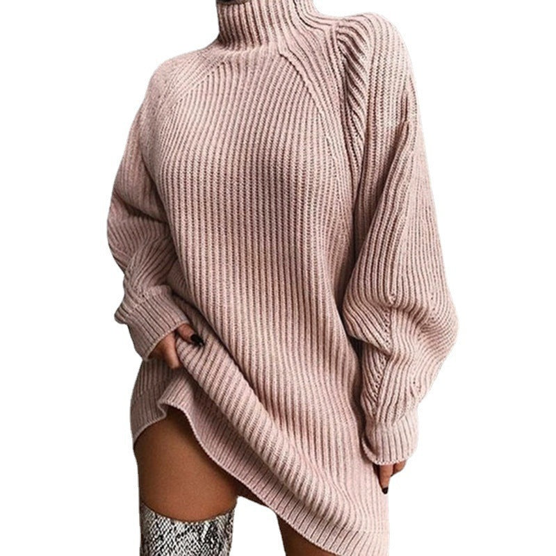 Damen Pulloverkleid mit hohem Kragen und strukturiertem Strickmuster Drune