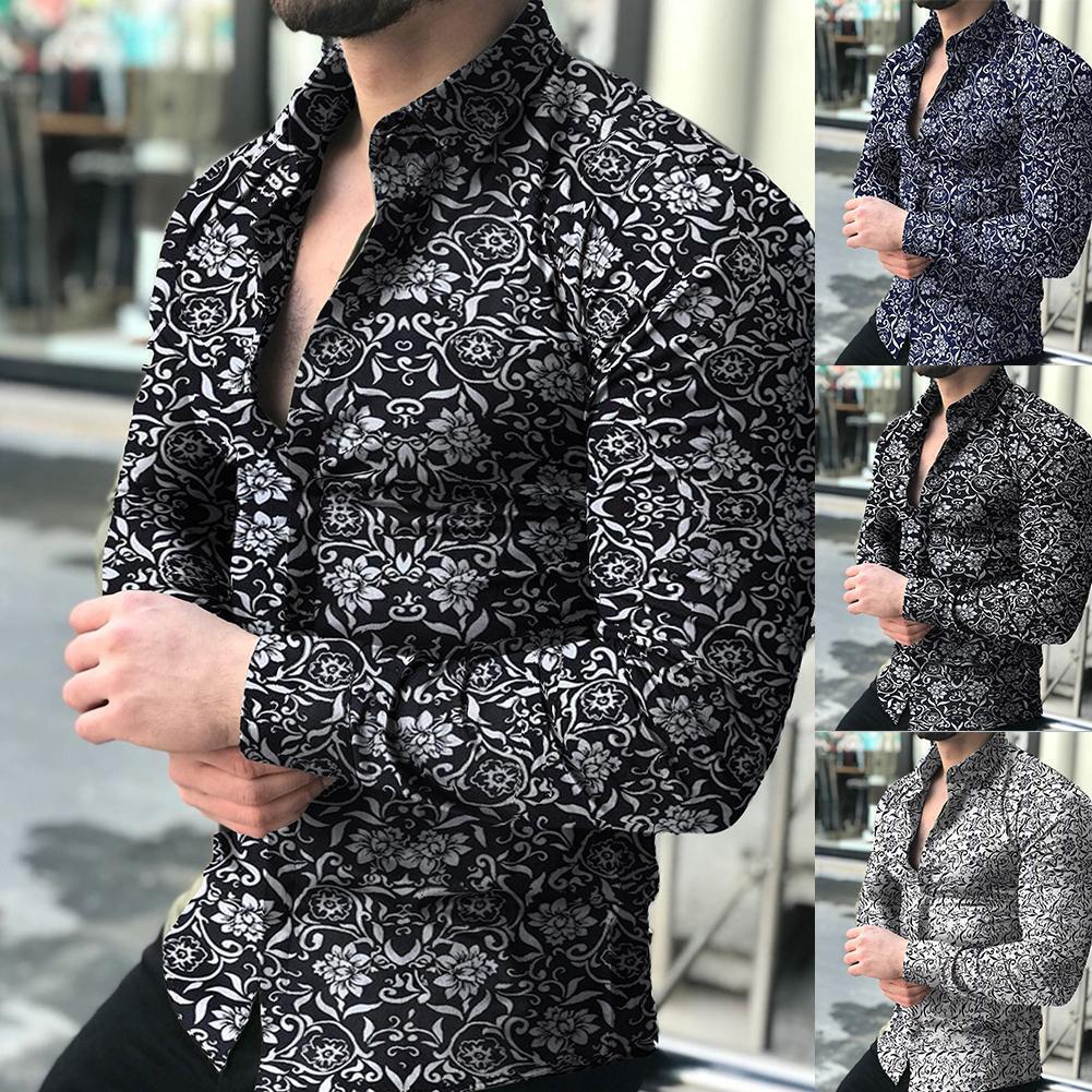 Herren nan figurbetontes Langarmhemd mit feinem Ornamentmuster und stretch Baumwollmischung Drune