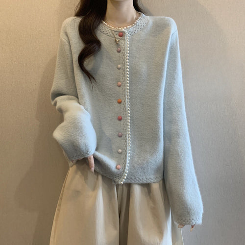 Damen Verspielte Strickjacke mit bunten Knöpfen Drune