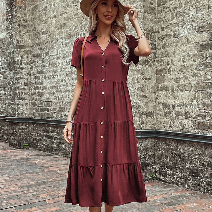 Damen lässiges Maxikleid mit Knopfleiste und voluminösen Rüschen Drune