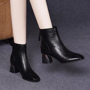 Damen Elegante Ankle Boots mit Blockabsatz Drune