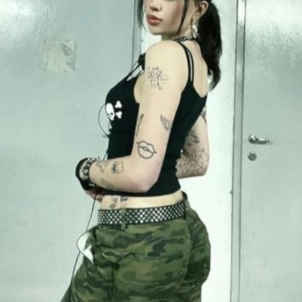 Damen Tanktop mit frechem Totenkopf-Design und schmalen Trägern Drune