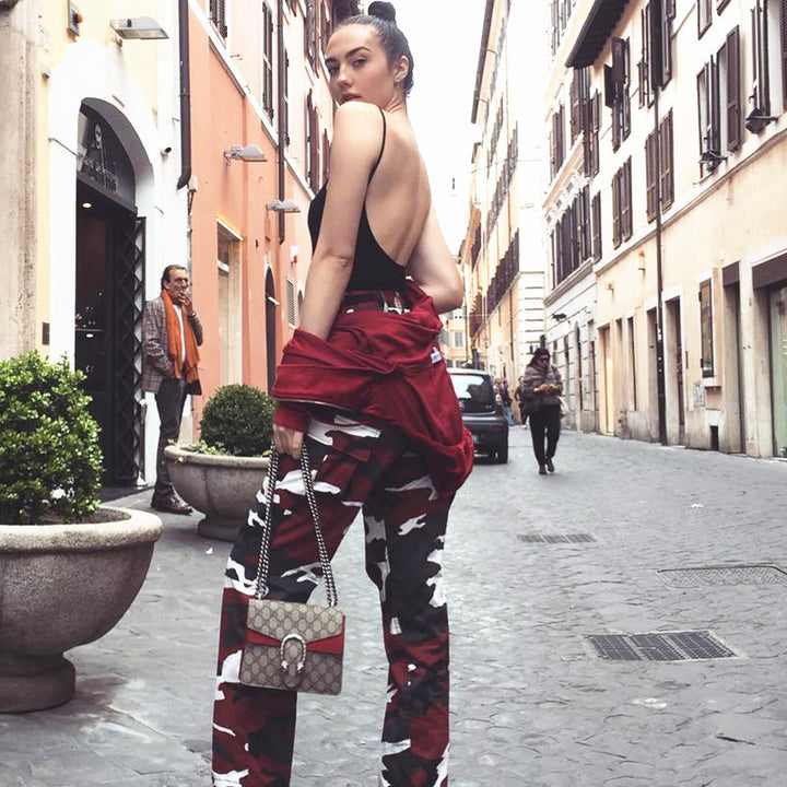 Damen Cargohose mit Camouflage‑Print, elastischem Bund und Beinbündchen Drune