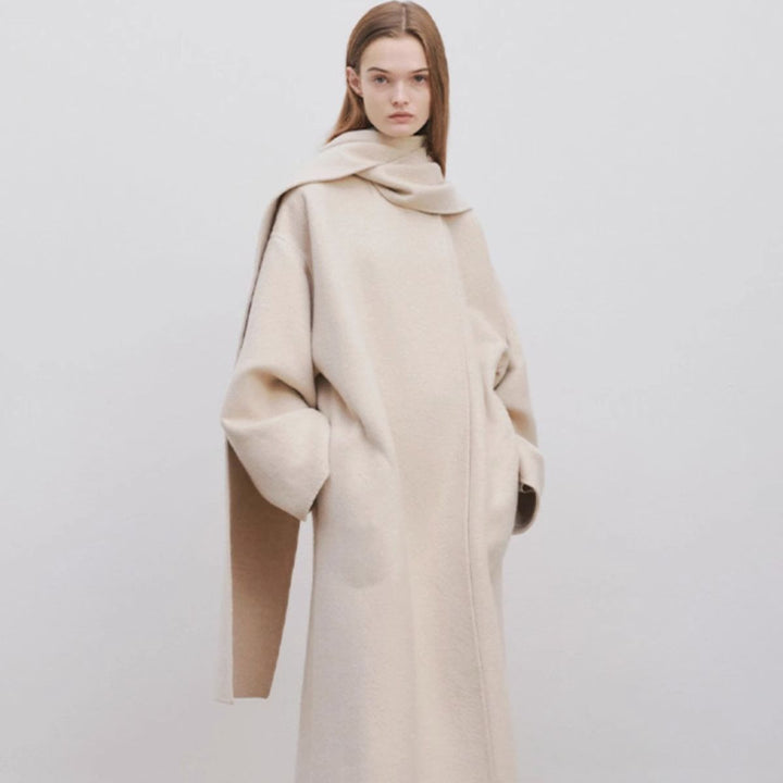 Damen Eleganter und zeitloser Wool-Poncho mit Schal Drune