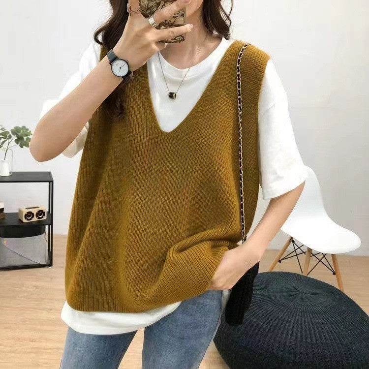 Damen Strickweste mit modernem V-Ausschnitt und feiner Textur Drune