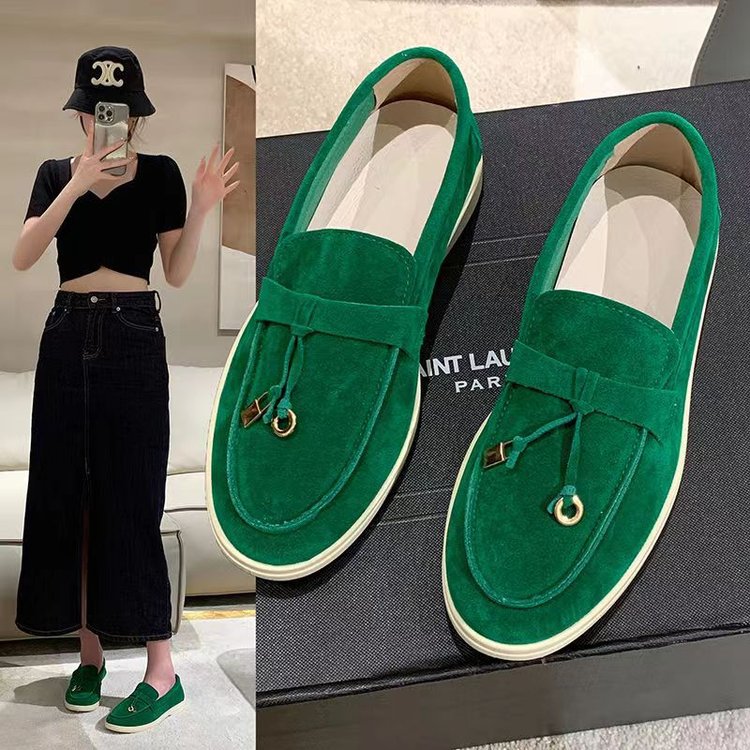 Damen Veloursleder Slipper mit dekorativer Quaste und profilierter Gummisohle Drune