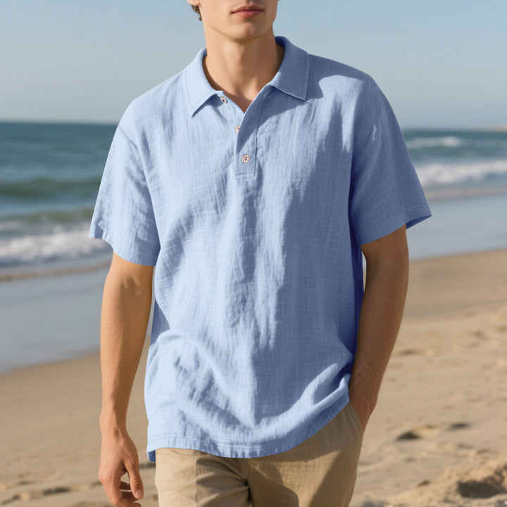 Herren Kurzarm Poloshirt mit luftiger Baumwollstruktur und klassischem Kragen Drune