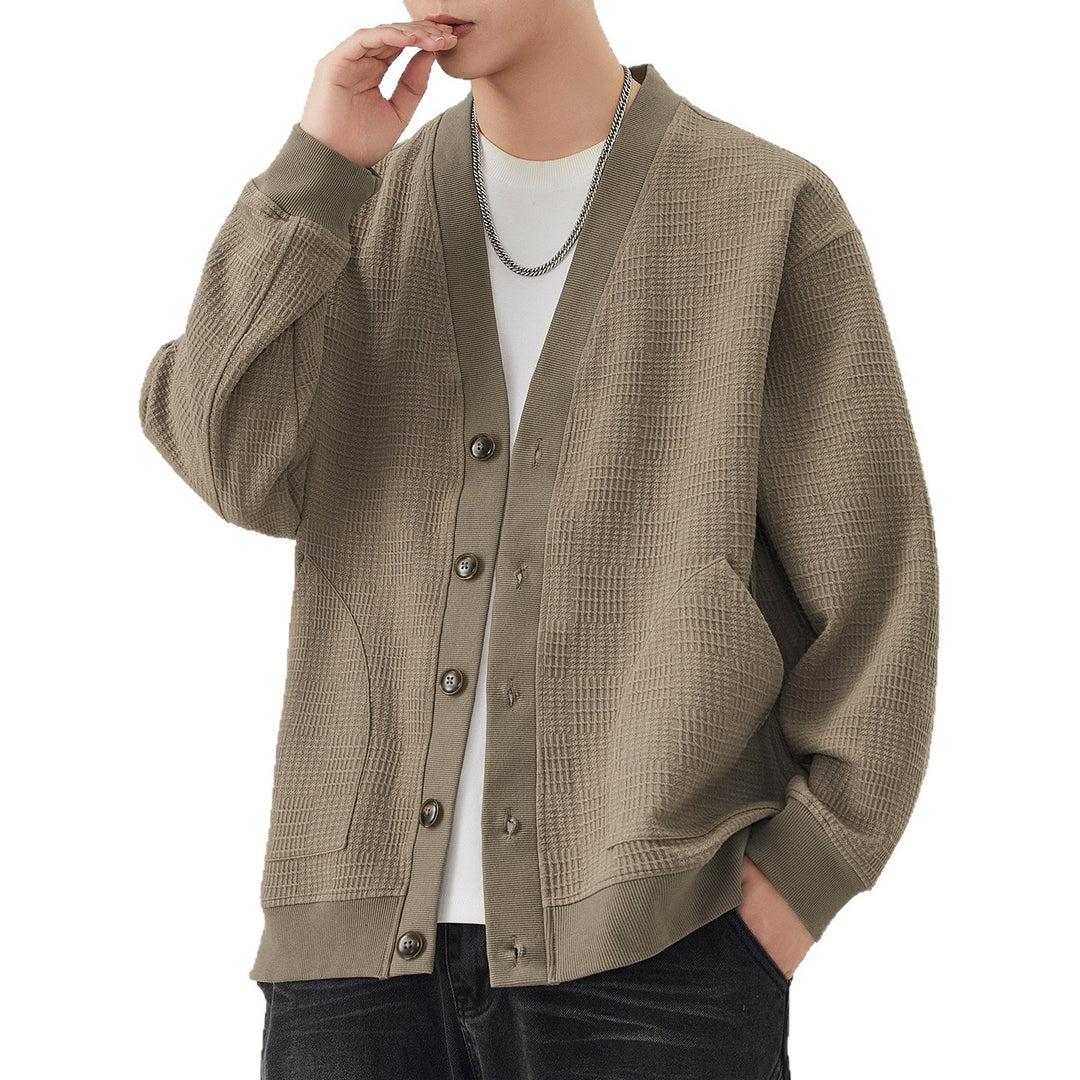 Herren Strukturstrick-Cardigan mit V-Ausschnitt und aufgesetzten Taschen Drune