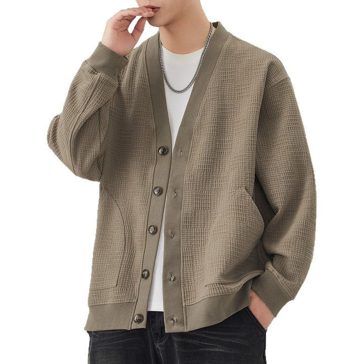 Herren Strukturstrick-Cardigan mit V-Ausschnitt und aufgesetzten Taschen Drune