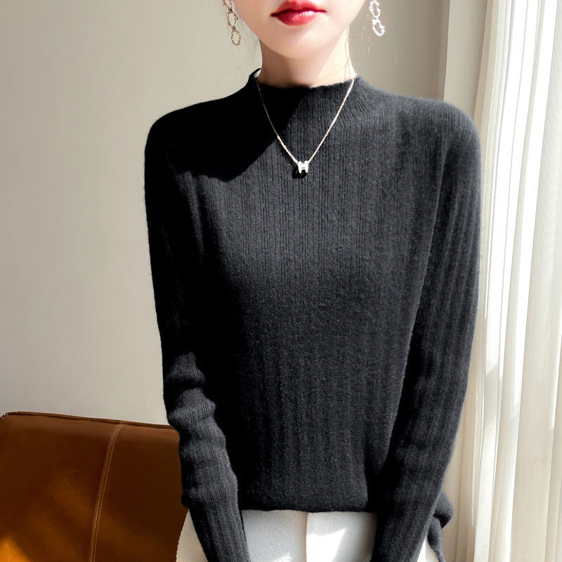 Damen Schmal geschnittener Feinstrick-Pullover mit kurzem Stehkragen und feiner Rippenstruktur Drune