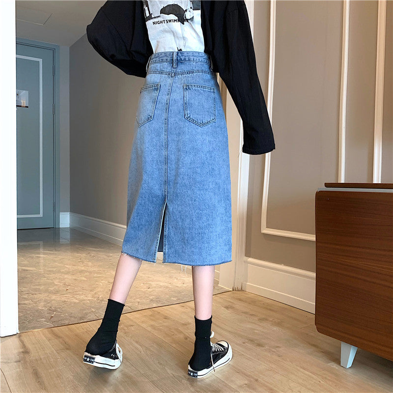 Damen Midi-Denimrock mit unregelmäßigem Saum Drune