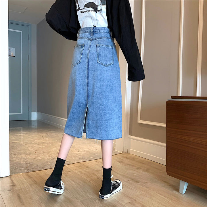 Damen Midi-Denimrock mit unregelmäßigem Saum Drune