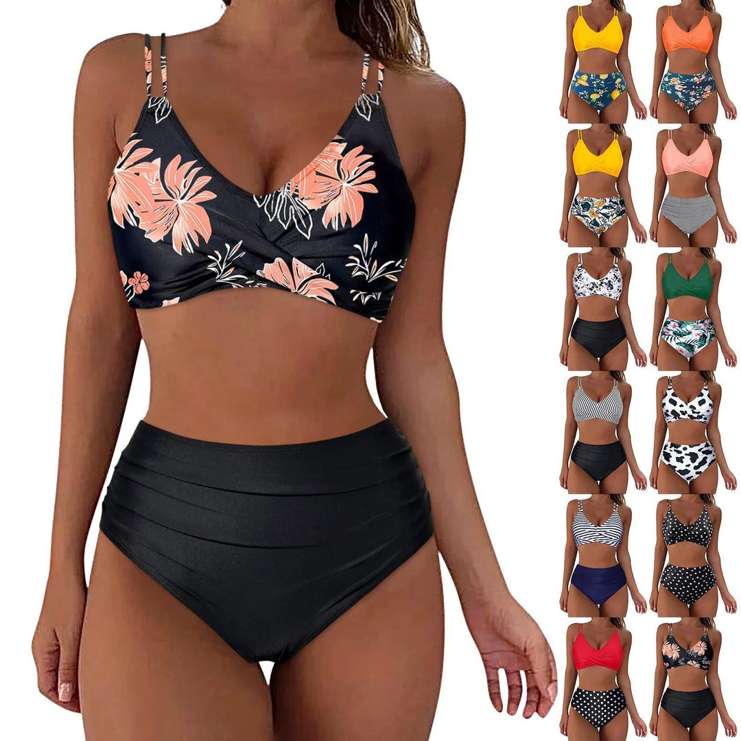 Damen Trendiger Hochschnitt-Bikini mit Raffung Drune