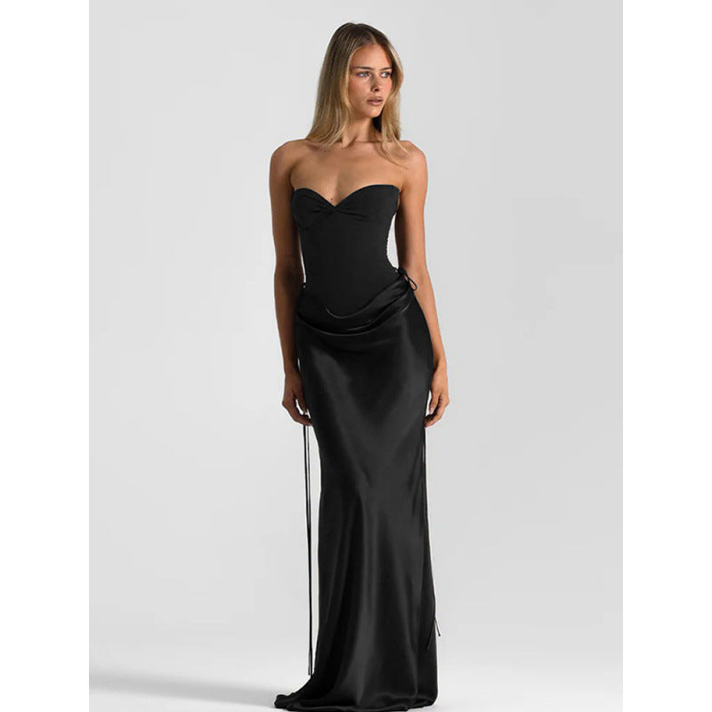 Damen Elegantes Trägerloses Maxikleid mit raffiniertem Drapierungsdesign und schmalem Schnitt Drune