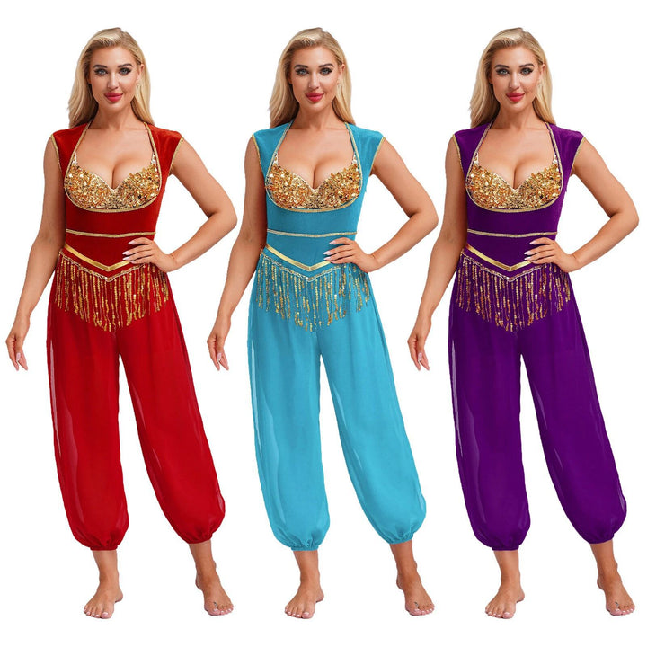 Damen Kostüm-Jumpsuit mit glitzerndem Oberteil und lässiger Hose Drune