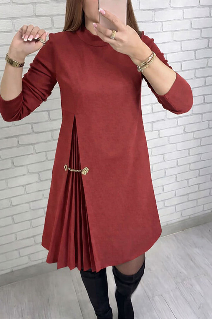 Damen elegantes Kleid mit Drapierung und Taillengürtel Drune