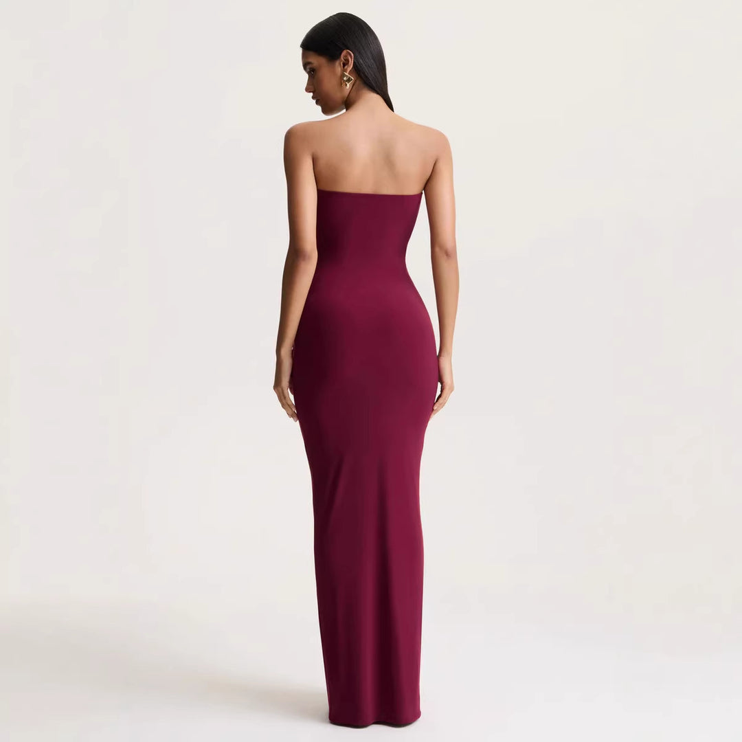 Damen Elegantes und figurbetontes Abendkleid mit gerafftem Design und schimmerndem Detail Drune