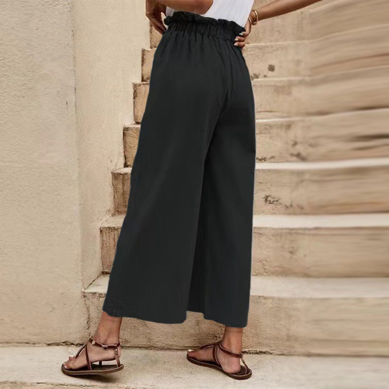 Damen Weit geschnittene Sommerhose mit elastischem Bund und modischem Bindegürtel Drune