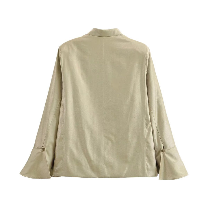 Damen Glänzende A-Linien-Jacke mit asymmetrischer Knopfleiste und Glockenärmeln Drune