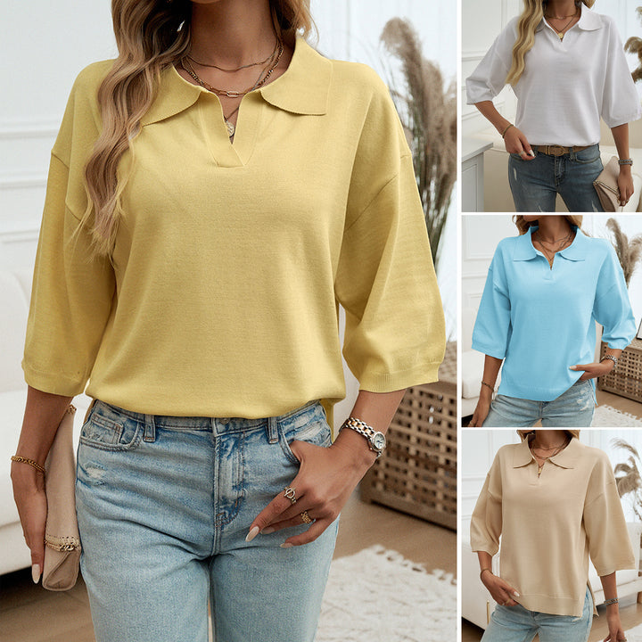 Damen lässiges Polo-Shirt mit voluminösen Ärmeln und eleganter Schnittführung Drune